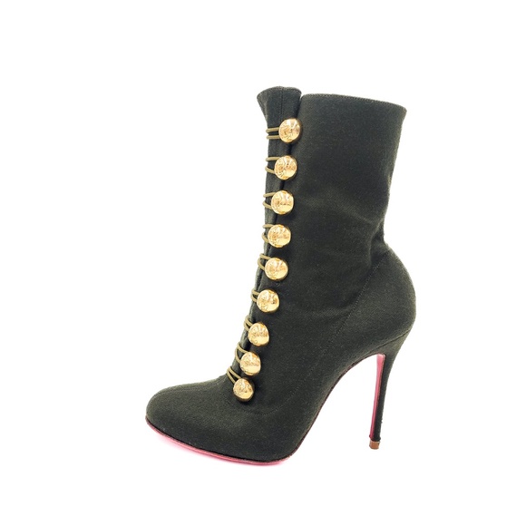 Christian Louboutin Green Napolean Wool Felt Ankle Boots Heels EU 37 - Picture 3 of 10